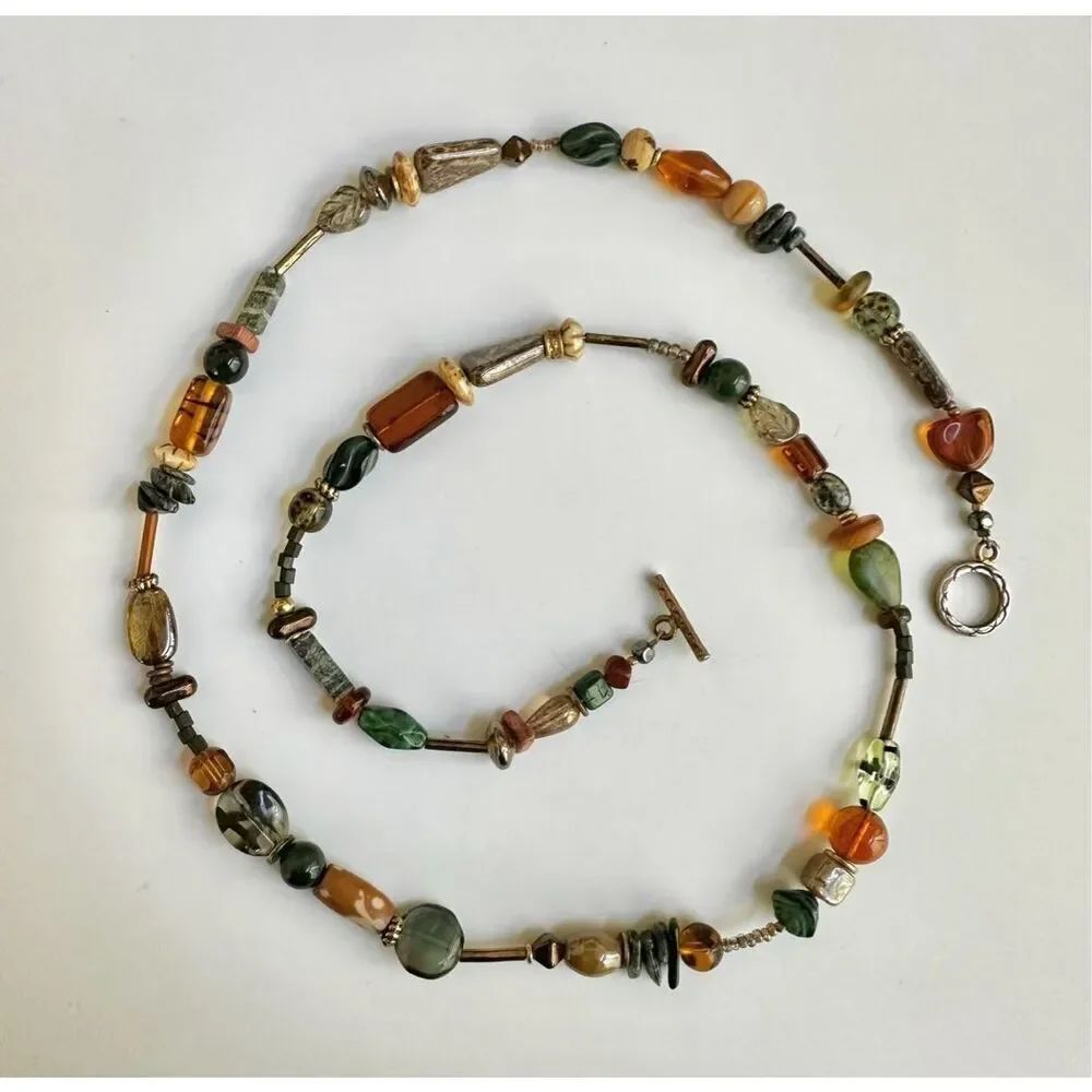 Natural stones and glass  long necklace